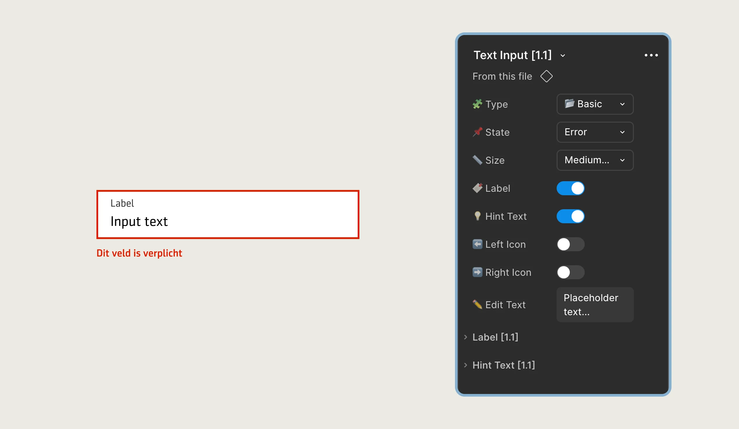 Input component properties